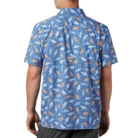 Columbia Super Slack Tide Camp Fishing Shirt M Blue Orange - Picture 4 of 11